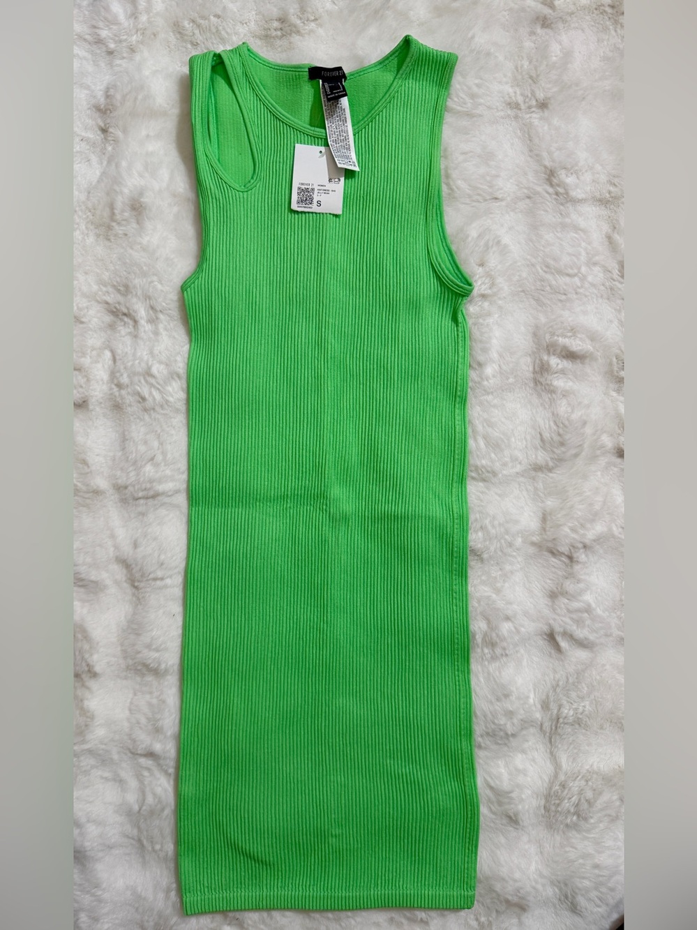 Forever 21 Bright Green Ribbed Knit Shoulder Cutout Midi Dress Size S NWT
